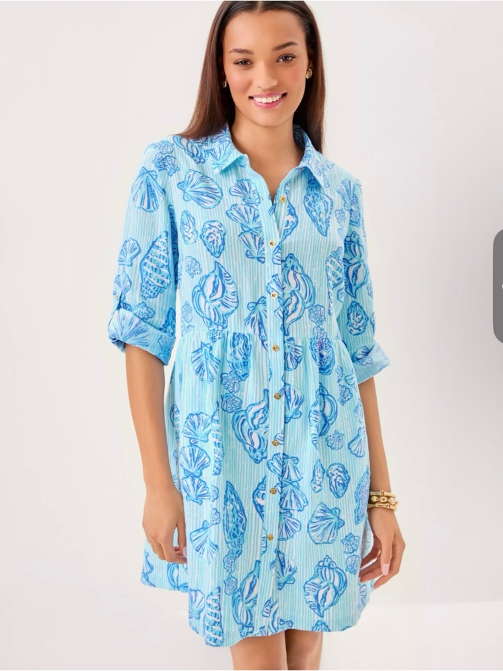 Lilly Pulitzer Shaela Linen Dress in the Fresh Water Blue Cool as Shell